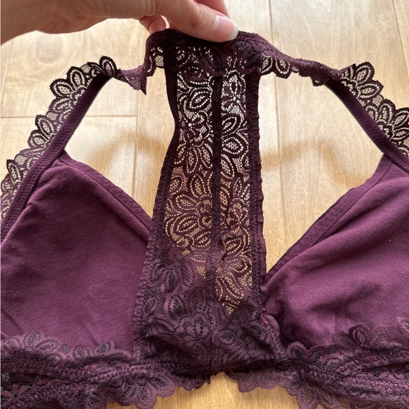 aerie Lace Triangular Halter Bralette - Burgundy, Size Large - Picture 11 of 14